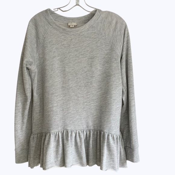 Anthropologie Light Grey French Terry Peplum Ruffle Sweatshirt SZ M - Picture 4 of 13